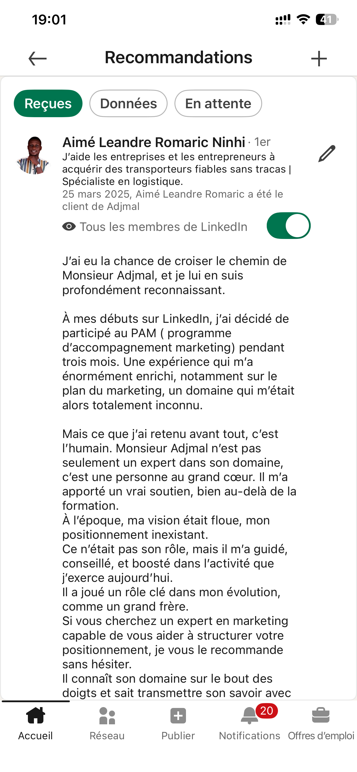 Leandre, Spécialiste Logistique et transport