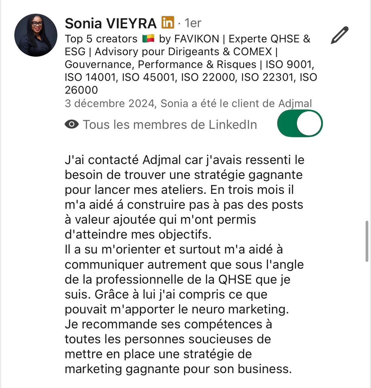 Sonia, Consultant QHSE