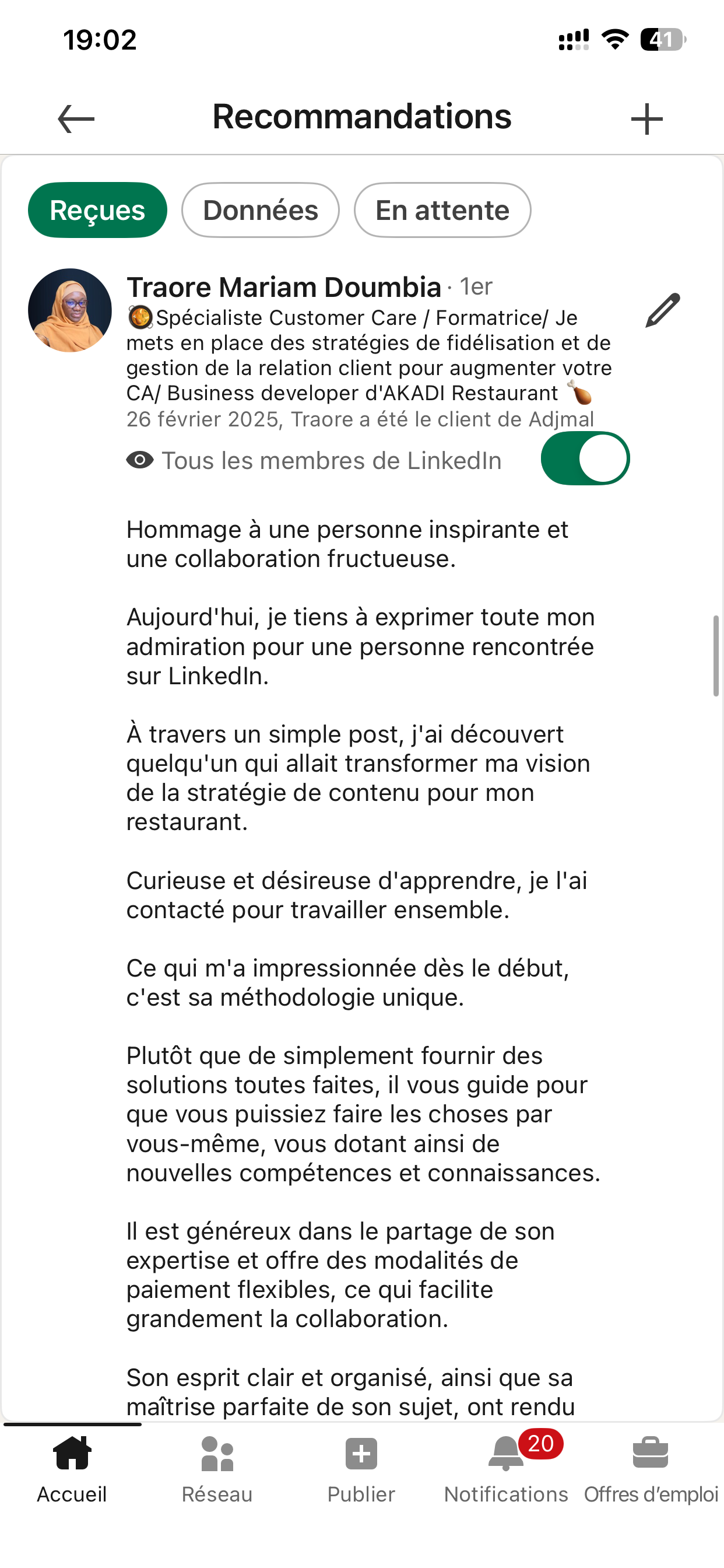Maryam, Promotrice du Restaurant AKADI et Spécialiste Relation Client